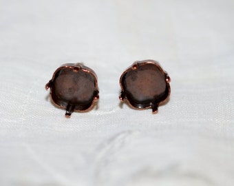 1 pair 4470 Antique Copper 10mm-POST Earrings Settings for Crystal Cushion Cut Fancy Stones