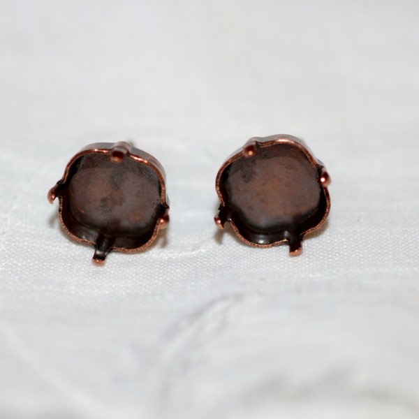 1 pair 4470 Antique Copper 10mm-POST Earrings Settings for Crystal Cushion Cut Fancy Stones