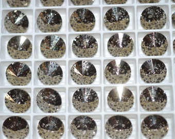 12 pieces 1122 Gold Patina 12mm Crystal Rivolis