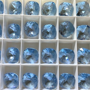 2 pieces 4470 Aquamarine Ignite 12mm Crystal Square Cushion Cut