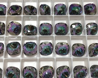 2 pieces 4470 Light Azore Light Vitrail 12mm Swarovski Crystal Square Cushion Cut with After Market Coating