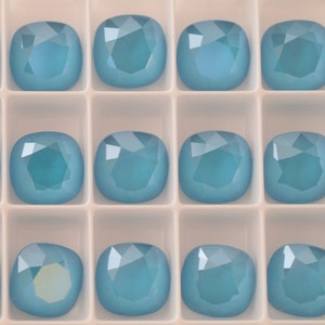 2 pieces 4470 Azure Blue 12mm Crystal Square Cushion Cut