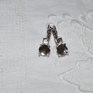 1 pair 8mm & 4mm  Silver 2 Stone DROP Earring Settings