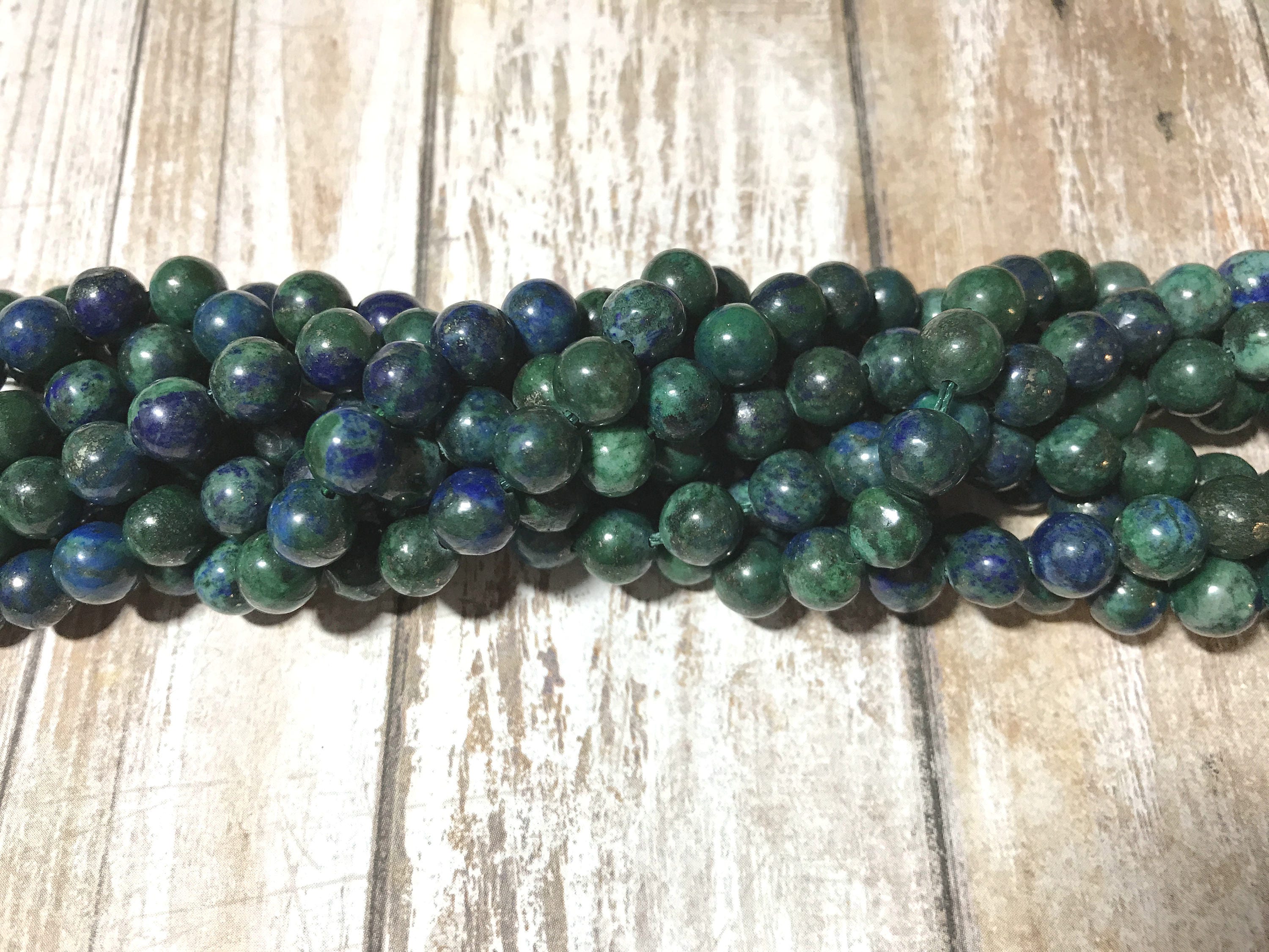 8mm Natural Azurite Chrysocolla 15” Strand Round Beads Colour Enhanced Oz Seller 