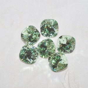 2 pieces 4470 Chrysolite 12mm Crystal Square Cushion Cut