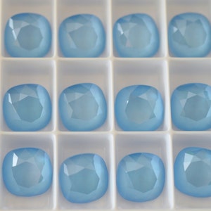 2 pieces 4470 Summer Blue 12mm  Crystal Square Cushion Cut