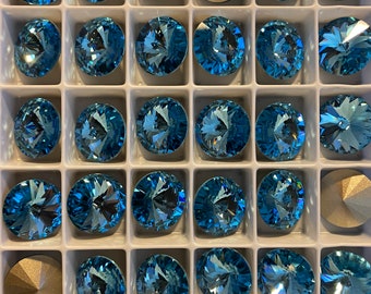 12 pieces 12mm 1122 Aquamarine Aqua Crystal Rivolis