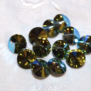 12 pieces 1122 Peridot SHIMMER 12mm Crystal Rivolis