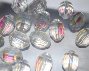 lot 4 beads bicones faceted transparent ab 10x13mm