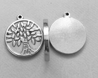 1 pendant round tree steel stainless 25x28mm