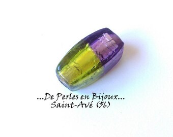 two-tone purple and lime green silver foil 1 Indian bead