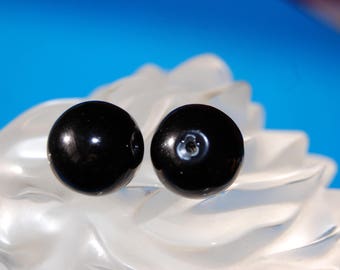 1 set of 2 bead 16mm Czech glass black round