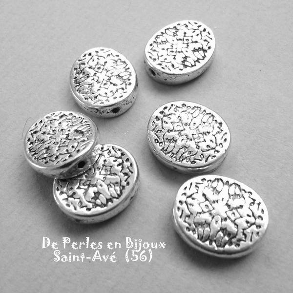 lot 4 Perles ovales 14x12.5x4mm métal argenté