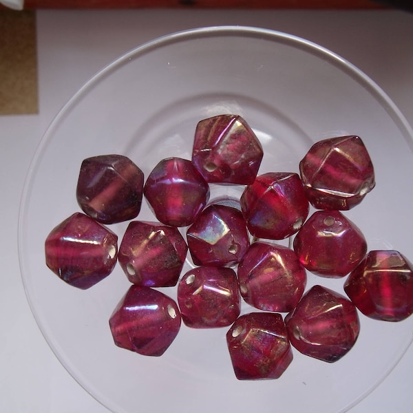 5 perle verre toupie bicône 13mm fuschia irisé