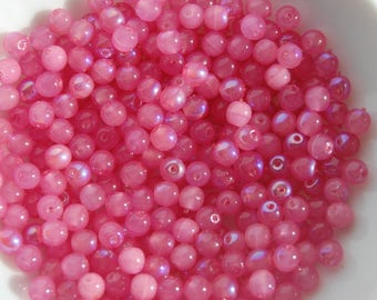 set of 20 pink iridescent round beads 4mm