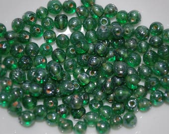lot 10 perles indiennes en verre ronde 4/5mm vert