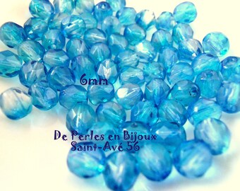 1 lot of 10 6mm round ombre blue glass faceted beads