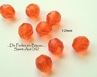 1 lot 8 glass 10mm orange hyacinth faceted round beads