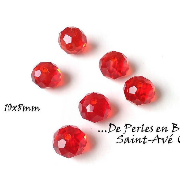 lot 5 perles facettes rondes aplaties 10x8mm rouges