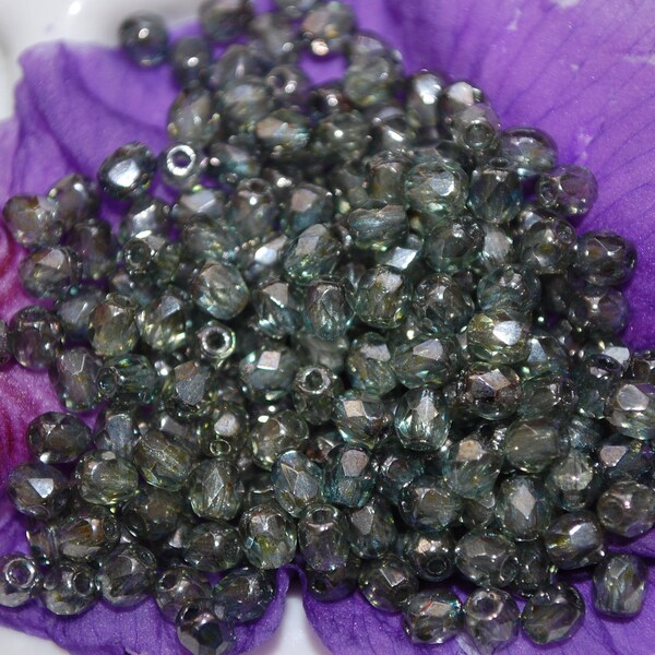 lot 10 perles facettes 4mm lustrées vert de gris