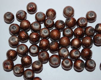 1 lot 8 perles rondes 6mm marron métallisé