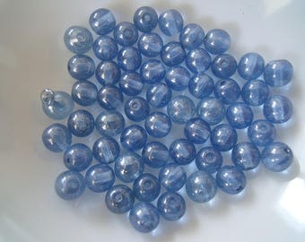 1 lot 10 perles rondes verre 6mm bleu lustré