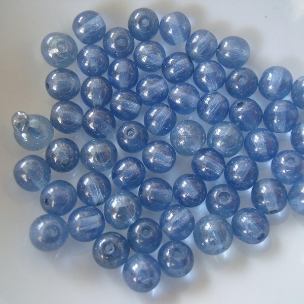 1 lot 10 perles rondes verre 6mm bleu lustré