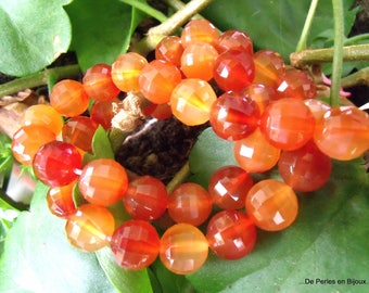 5 perles facettes rondes 10mm CORNALINE rouge orangé qualité supérieure -ref. 6619105