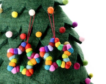 10 Pcs | Hand-Crafted Star Hangings for Christmas Trees | Pure Wool Felted Ornaments