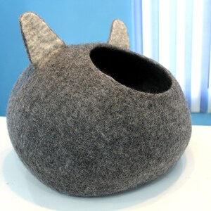 Cat Head Natural Gray Handmade Felted Wool Beds For Your Cat Cat Lovers Gift Made From Pure Natural Wool image 2