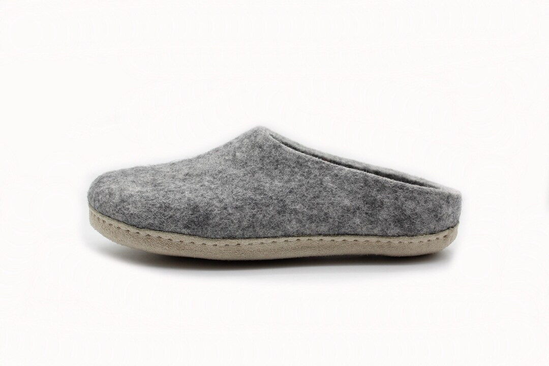 Gray Plain Design Handmade Shoes Felted Wool Slippers and - Etsy