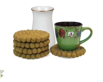 Felt Ball Coaster - Handmade Pom Pom  Coaster - Round Coaster- Wool Cup Coaster - Kitchen Decoration - Wool Felt Potholder - Drink Coaster