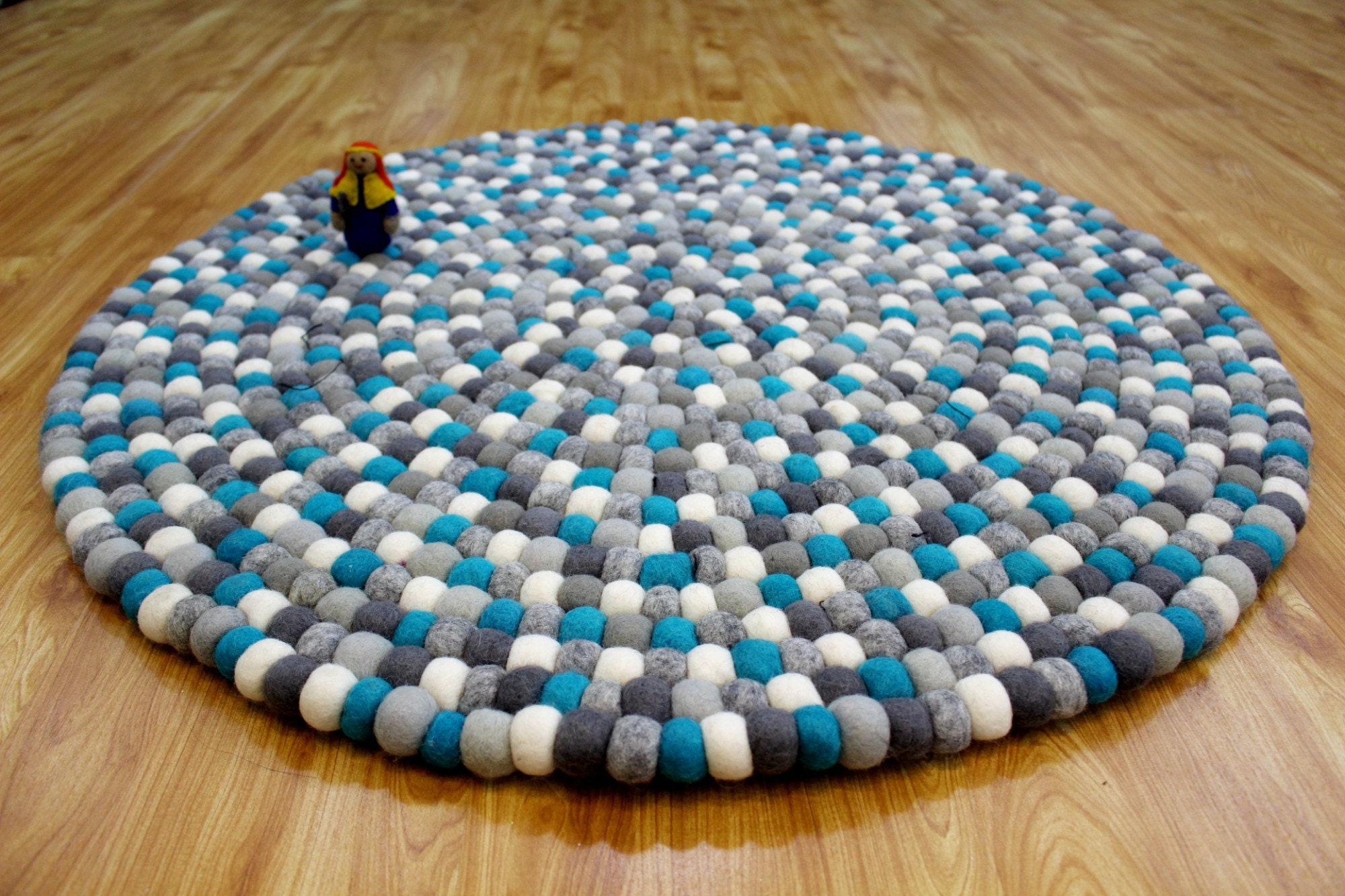40 300 CM Blue spot round felt ball rug.Pom Pom colour Etsy