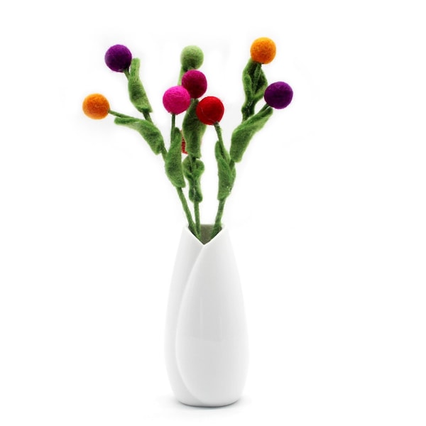Felt Berry Stem Flower | Pom Pom Handmade Flower | Wool Billy Balls Flower | Colourful Ball Flowers