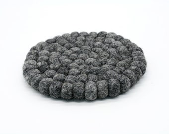 Gray Wool Trivet, Handmade Round Trivet Sets| Heat Protection Mat for Hot Dishes and Table Decor| Handmade Hot Pad
