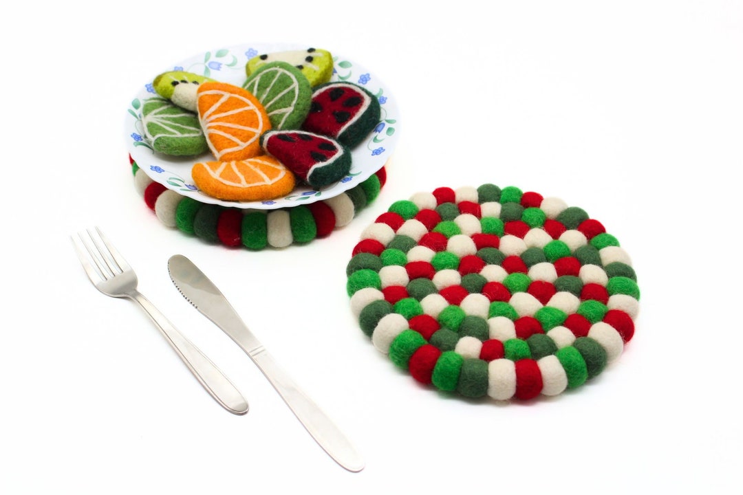 Colorful Wool Ball Trivet Sets 20 CM Red White Green Mix Etsy UK