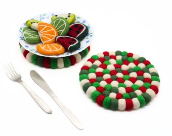 Kitchen Trivet (set of 3), Colorful Wool Ball Trivet Sets (20 CM) | Protect Your Countertops| Kitchen Accessory