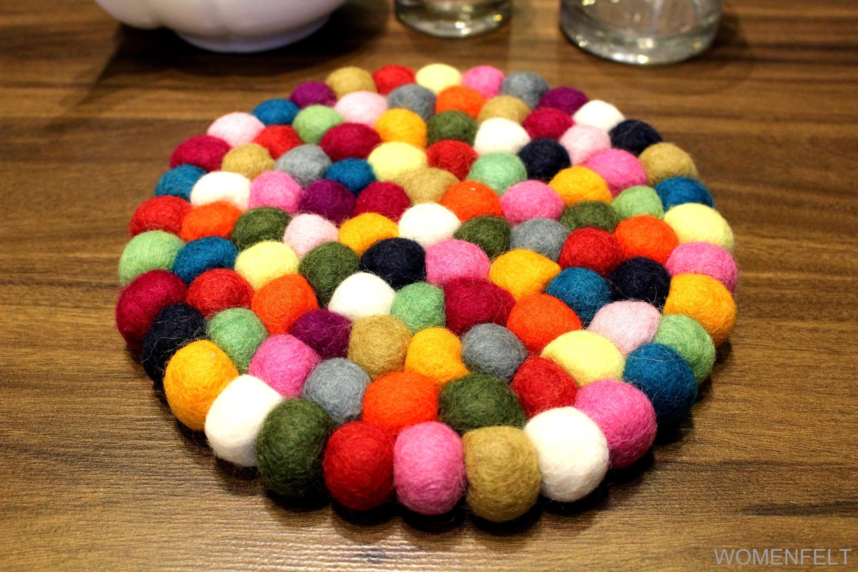 Wool Felt Potholder Felt Ball Trivet Wool Pom Pom Round Etsy UK