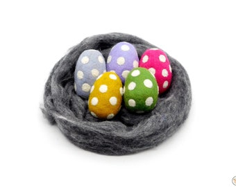 Felt Easter Eggs (5 pcs)| Dot Design Wool Easter Egg| Handmade Patterned Holiday Ornaments | Wool Decorative Ornament