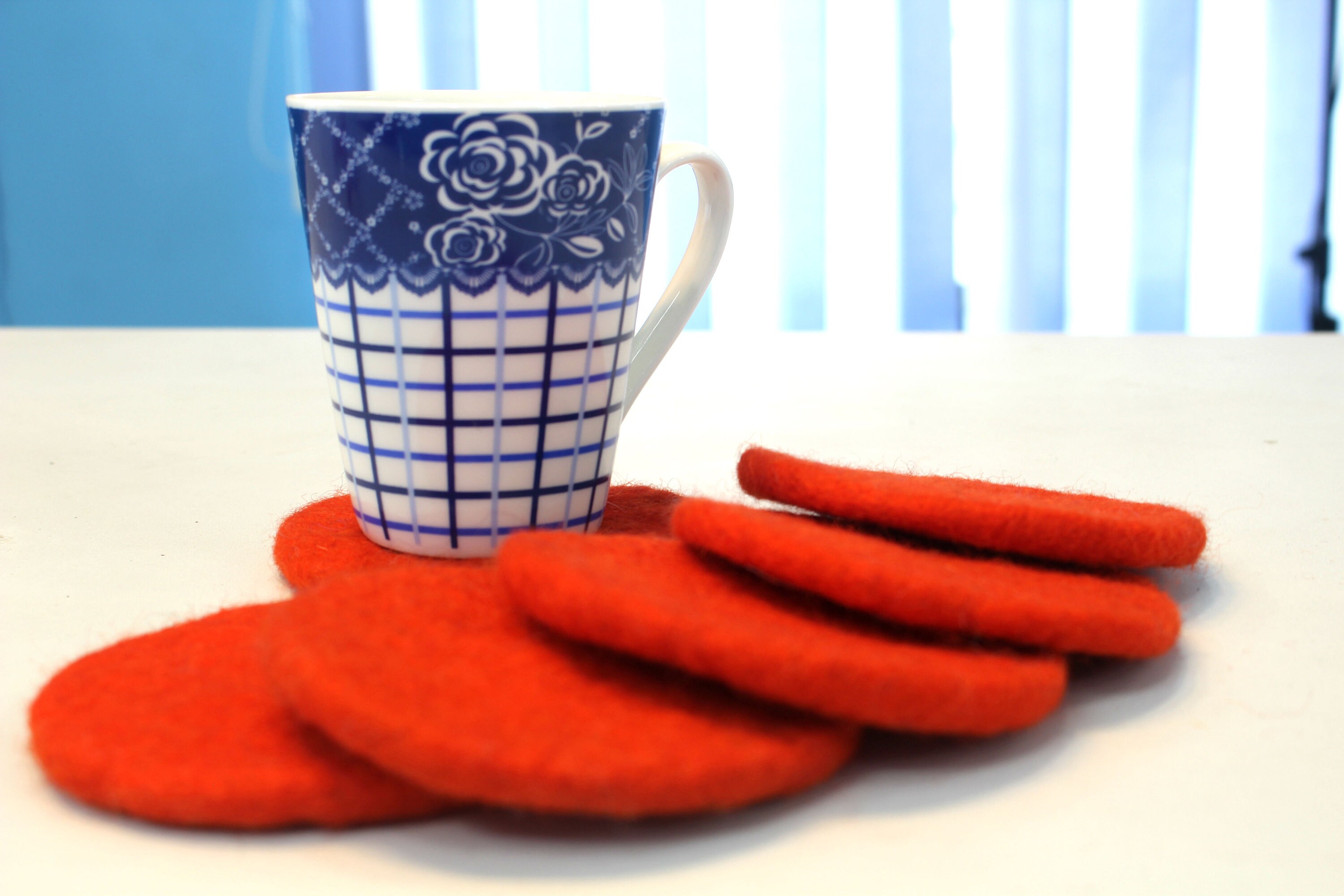 10 CM Set Of 6 Handmade Felted Coasters Orange Round Etsy