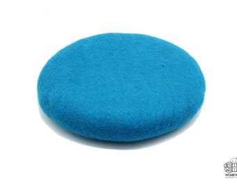 35 CM Wool Felted Round Chair Pad, Soft and Comfortable | Handmade Woolen Seat Pad | Blue Chair Cushion