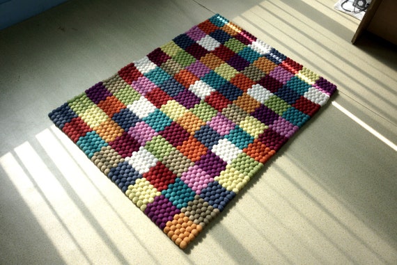 Pom Pom Rectangular Carpet 40x60 Cm Multicolor Felt Ball Etsy