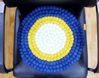 Felt Ball Chair Pad | Wool Felted Handmade Seat Mat | Pom Pom Round Mat for Chair | 35 CM