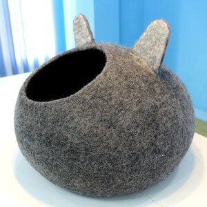 Cat Head Natural Gray Handmade Felted Wool Beds For Your Cat Cat Lovers Gift Made From Pure Natural Wool image 3