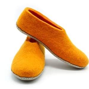 Orange Indoor Wool Shoes | Felt Woolen Shoes for Adults | Handmade Felted Indoor Slippers, Warm and Comfortable