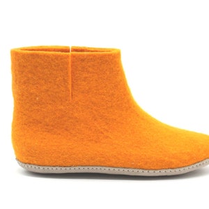 Cozy Orange Handmade Wool Felted Slipper Boots with Suede Soles for Indoor and Outdoor