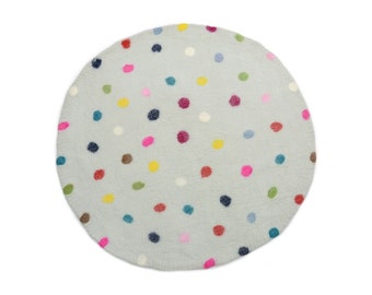 Polka Dot Felt Round Rug- Wool Nursery Rug- Handmade Felted Carpet- Soft and Fluffy Accent Rug- Non Slip Fun Decorative Rug- Kids rug