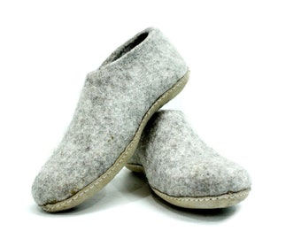 Light Gray| Wool Felted Indoor Shoes and Slipper| Unisex Adult Handmade Shoes| Comfortable Woolen Footwear!