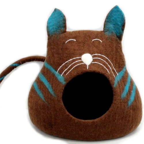 Lit pour animaux de compagnie - Grotte de chat en feutre - Maison pour animaux de compagnie faite à la main - Lit pour chat en laine - Feutre de design moderne - Lit en laine pure