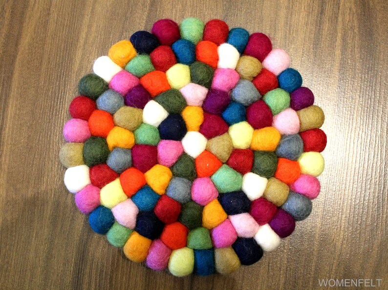 Felt Multicolor Pom Pom Trivet Handmade Rainbow Trivet Set Etsy